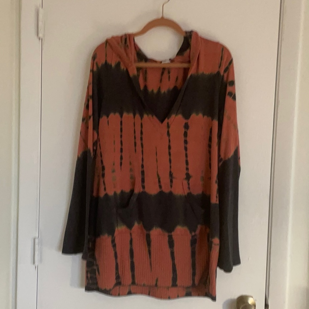 Tie dye hoodies with bell sleeve and tunic length.